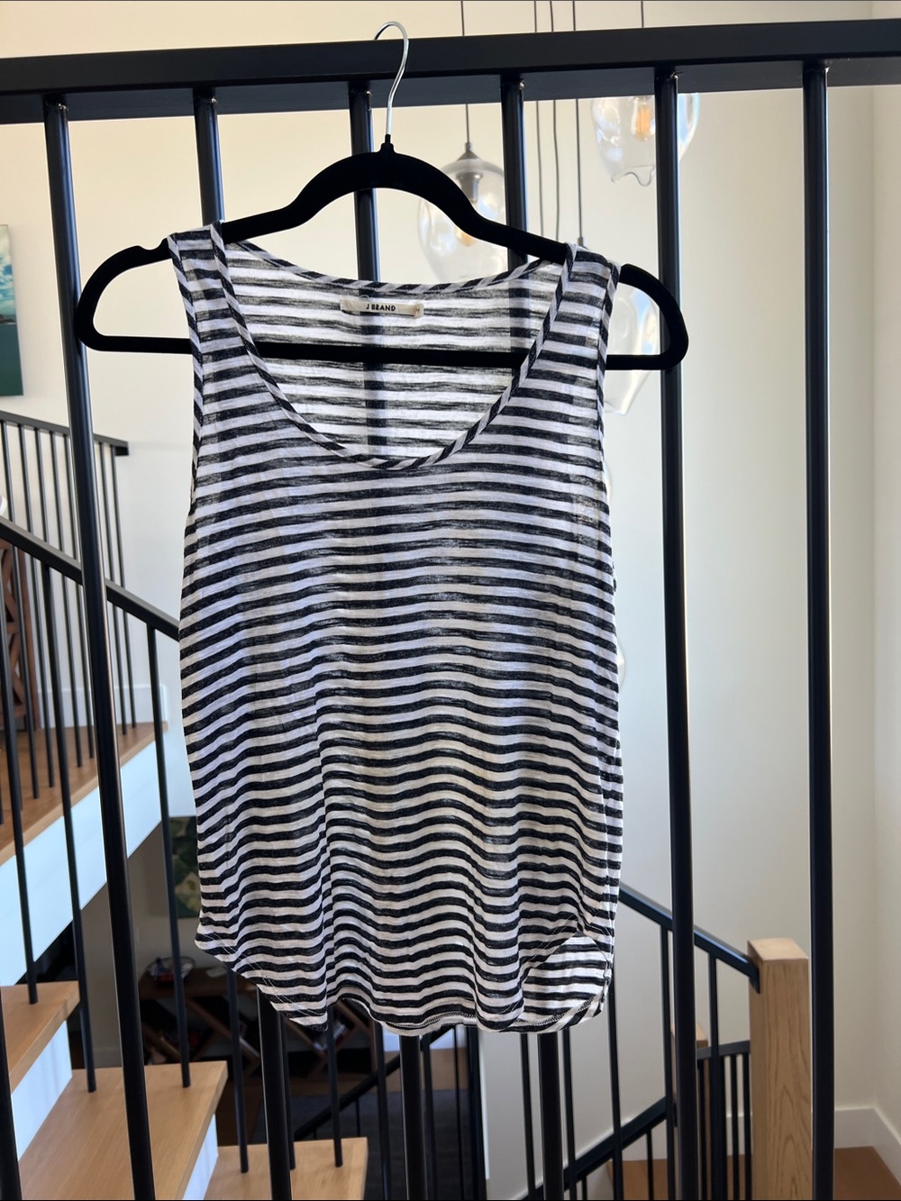 J Brand Black & White Striped Knit Tank